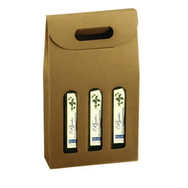 12 oz. Natural Kraft 3 Bottle Olive Oil/Beer Carrier - 7-7/8 x 2-1/2 x 13-1/4 (375 ml) 50/cs - Mac Paper Supply