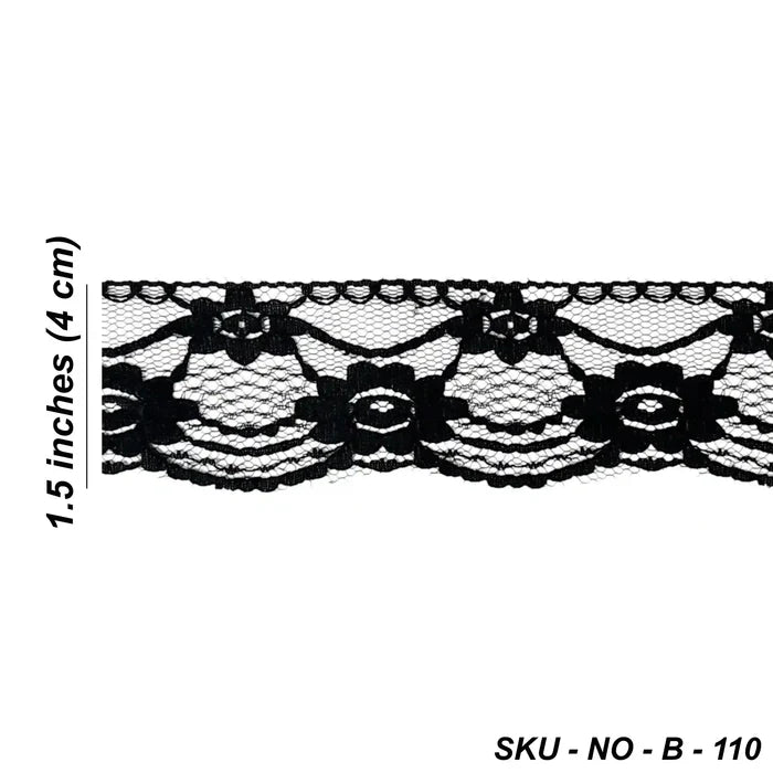 1.5 inch | Black Floral Ribbon Lace | 5 Meters | SKU-B-110