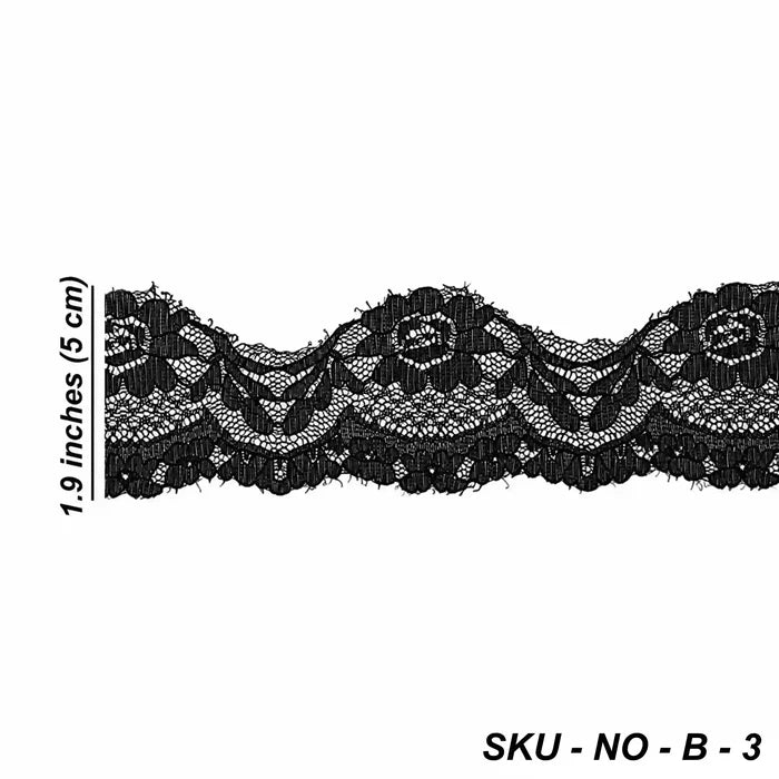1.9 inch| Black Floral Ribbon Lace | 5 Meters | SKU-B3