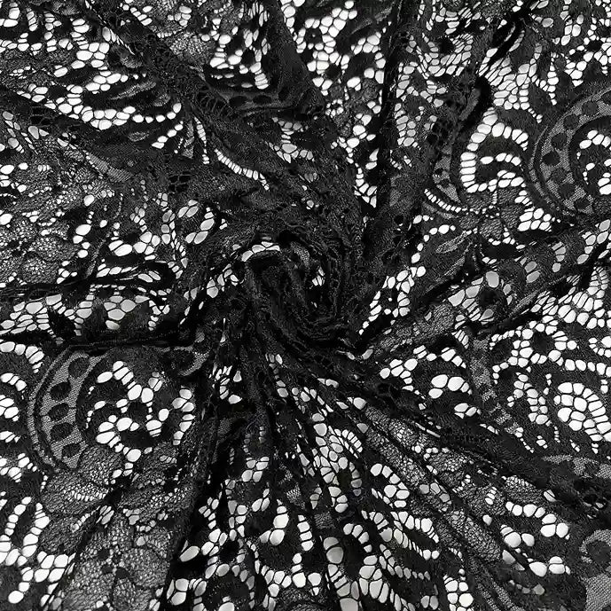 Ani Accessories 28 inch black floral scallop French fabric 3 meter panel for gowns and designer wear