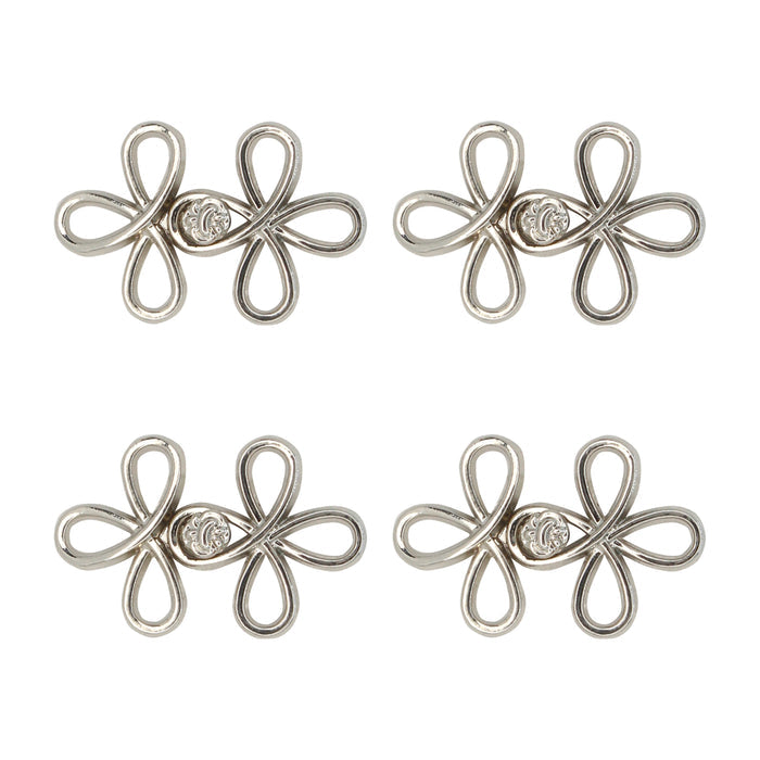 4 Pair | Four-leaf clover-shaped frog closure metal button