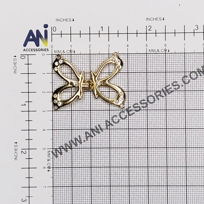 4 Pair | Shiny gold butterfly Frog closure metal button