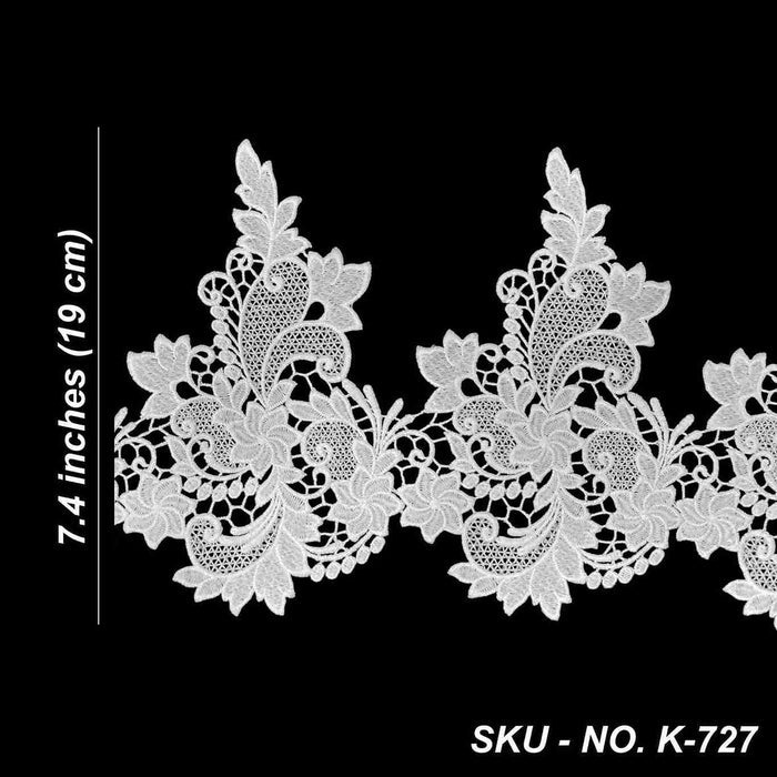 7.4 inch | Floral & Leafy Embroidered Lace Border | 2 Meter | K-2/727