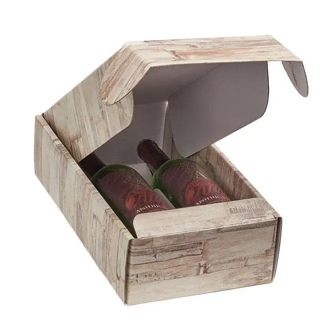 Barn Wood - 2 Bottle Box - Wood Design 7-1/4 x 3-1/2 x 13-3/8 30/ctn - Mac Paper Supply