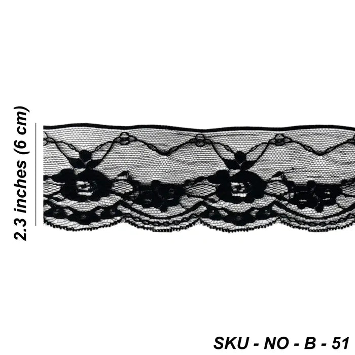 Black Scalloped Floral Lace | 5 Meters | SKU-B-51