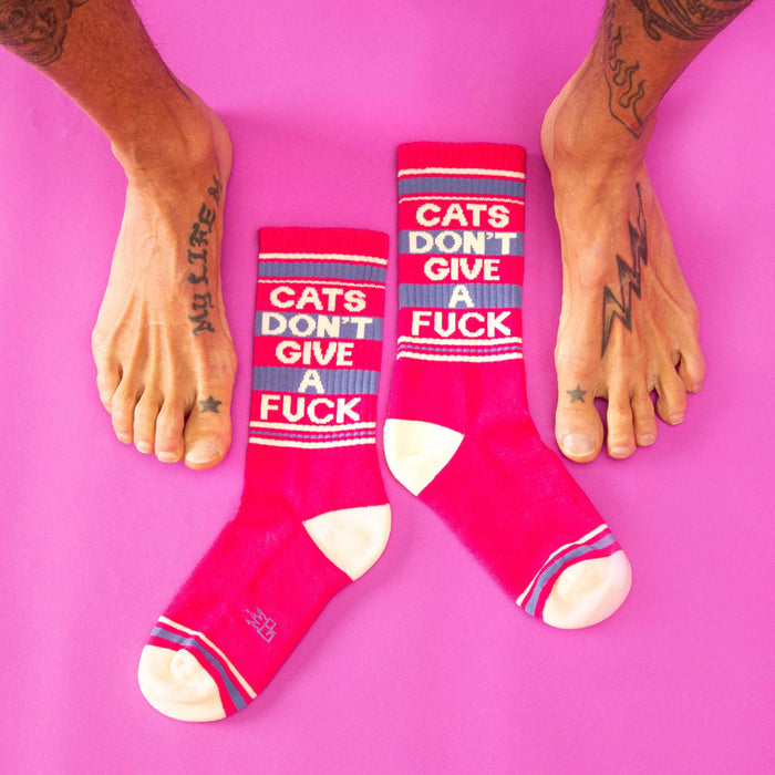 Cats Don't Give A Fuck Gym Crew Socks - Dog.Dog.Cat.