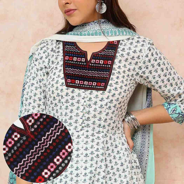 Premium couture grid embroidered neckline applique by Ani Accessories for ethnic and fusion outfits