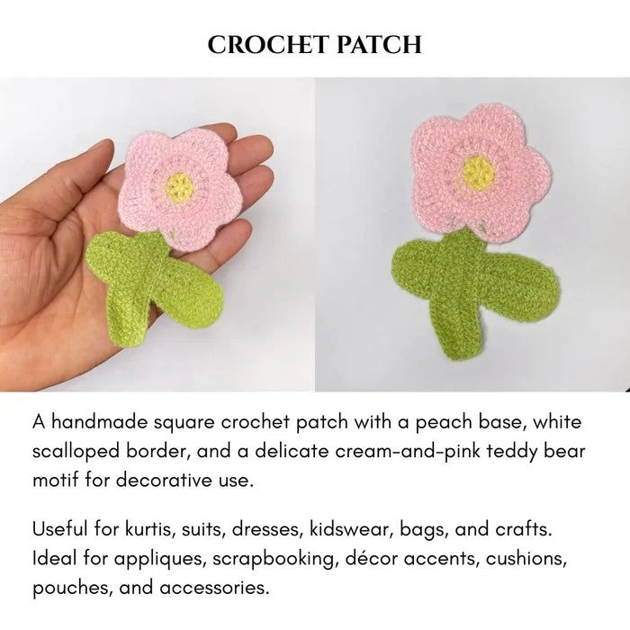 Crochet Flower Patch with Stem and Leaf | 2pc