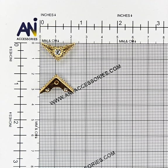 Ani Accessories | front and back image gold glided with center crystal placed on size bar graph chart.