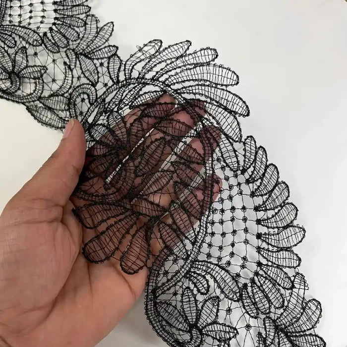 Decorative Leaf Pattern Lace Trim | Width 13.9cm (5.5 inches) 139mm | SKU-FML-36