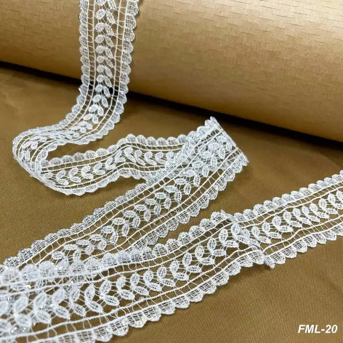 Delicate Leaf Pattern White Lace | Width 4cm (1.6 inches) 40mm | SKU-FML-20