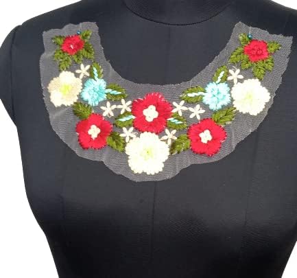 Detailed embroidered neckline sew patch with intricate floral motifs for ethnic wear, festive outfits, and DIY sewing projects