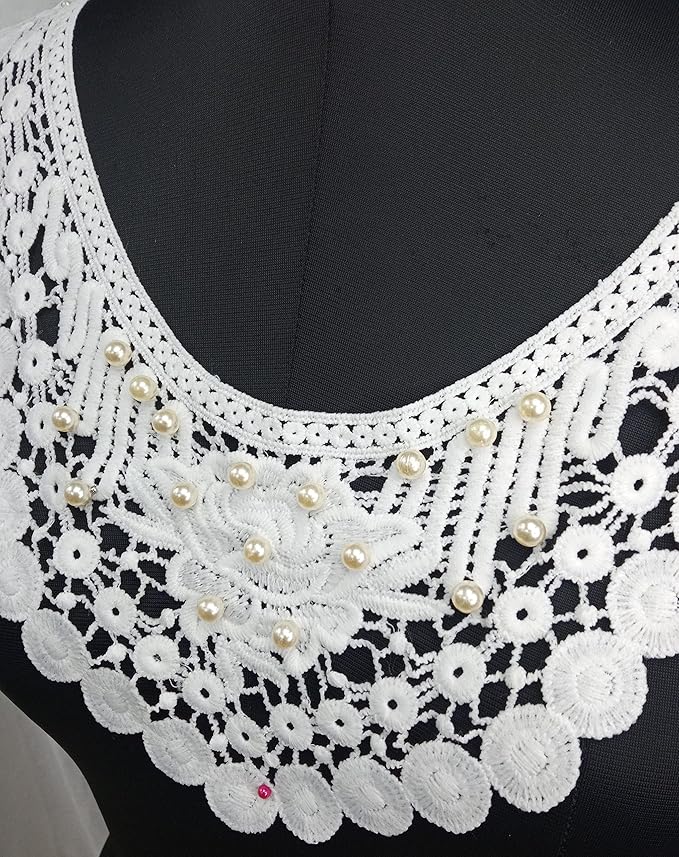 Ani Accessories embroidered floral pearl neckline with elegant round border for couture and bridal outfits