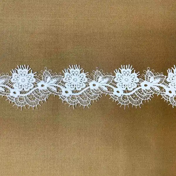 Elegant White Embroidered Floral Lace | Width 5cm ( 2 inches) 5mm | SKU-FML-22