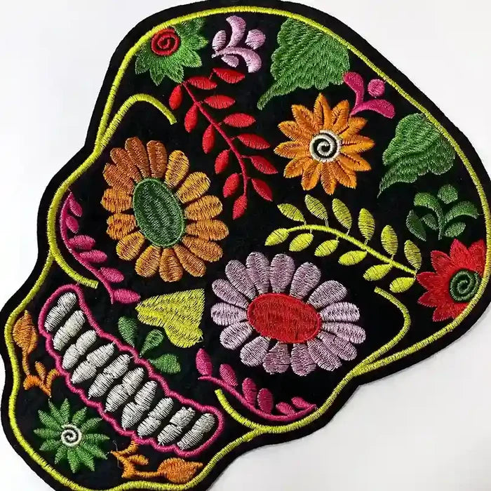 Floral Leafy Multicolor Skull Hot-Fix Patch