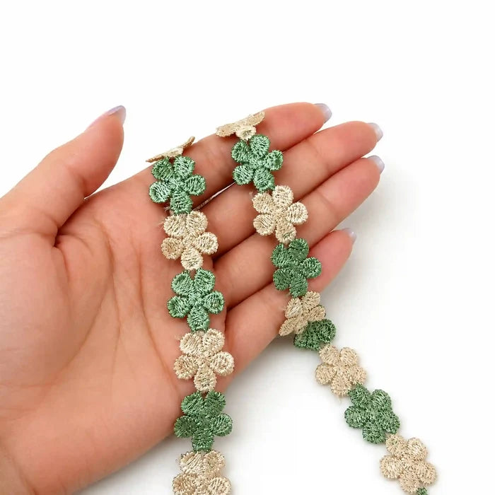 Green Beige Floral Lace