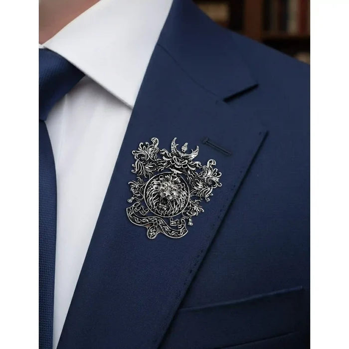 Heraldic Lion Crest Brooch