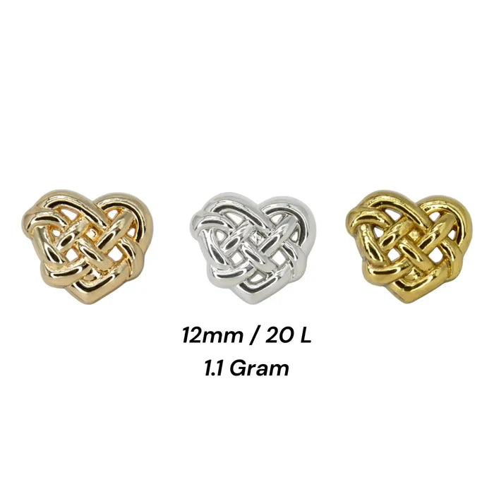 Interlock Heart Shaped Metal Button | 12mm (20L)