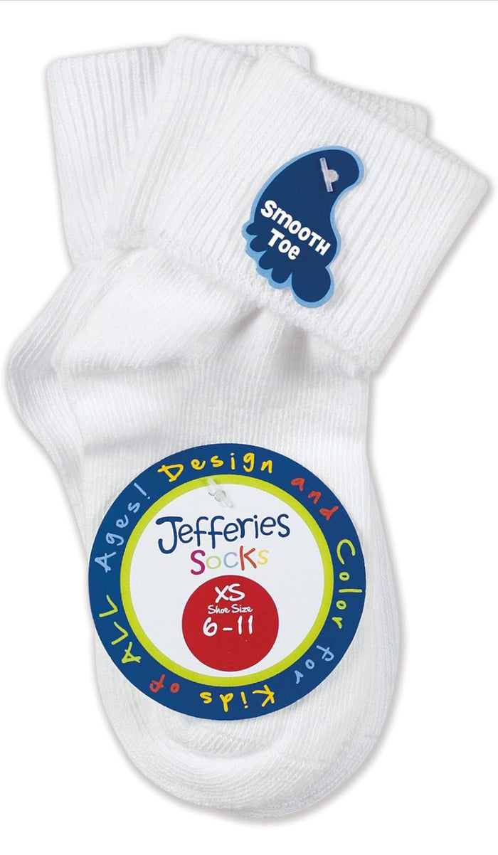 Jefferies Socks - 3 Pair Pack - Smooth Toe Turn Cuff White
