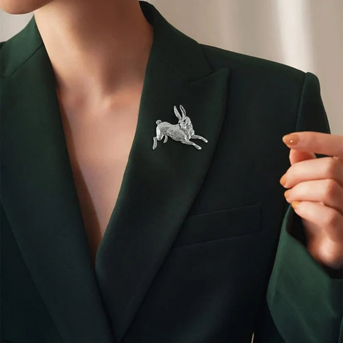 Leaping Rabbit Metal Brooch