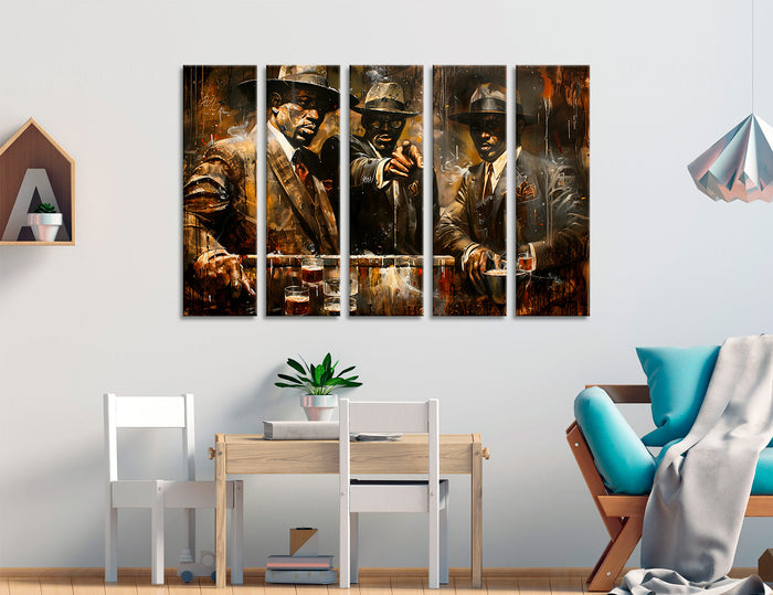 Mafia Gathering in Retro Painting Style with Elegant Outfits and Tense Atmosphere Canvas Print # 2550