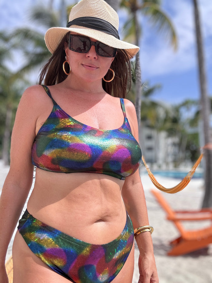 Metallic Rainbow Scoop Bikini Top