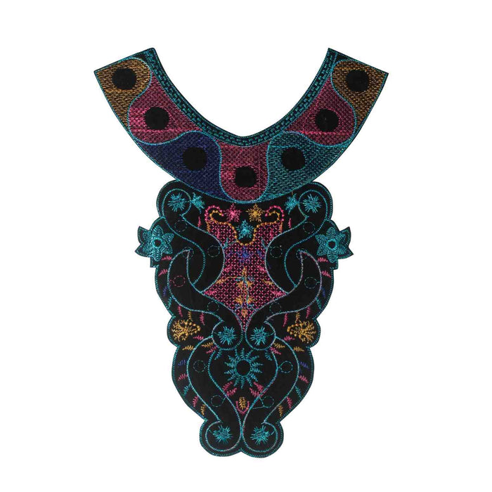 Artistic multicolor paisley floral fusion round neckline yoke featuring rich detailing Ani Accessories