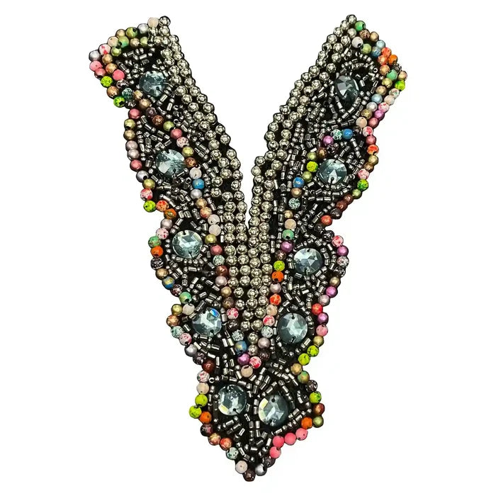Multicolor Beaded V Neckline