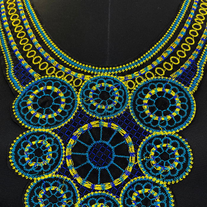 Multicolor wide U-shaped boho floral embroidered neckline