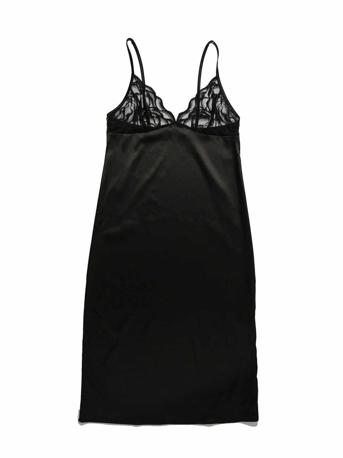&oh Dark Romance Black Lace & Satin Slip Dress - Flat Lay, Full Length Front | Hanky Panky