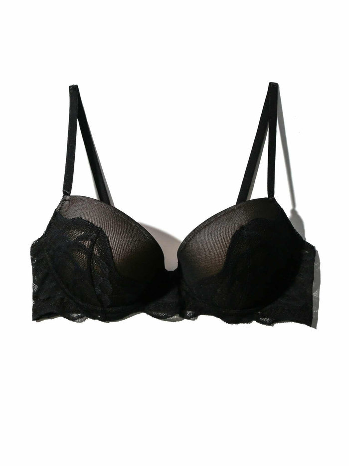 &oh™ Dark Romance Black Mesh and Lace Underwire Bra - Flat Lay, Scallop Lace Trim Detail | Hanky Panky