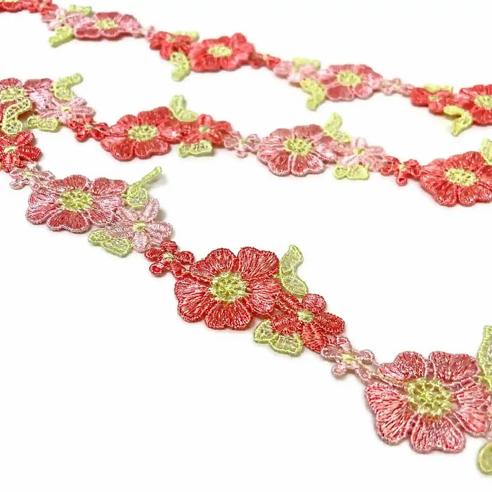 Pink Floral Embroidered Lace