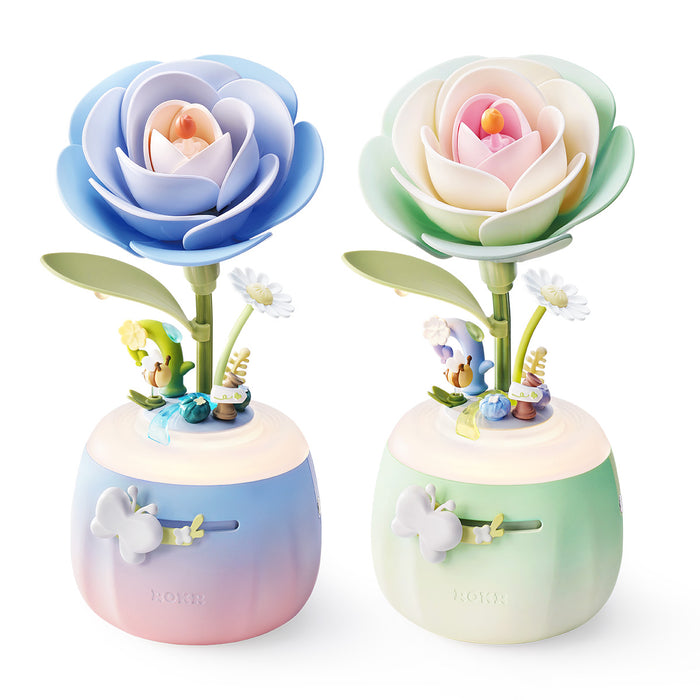 ROKR Starry and Minty Camellia Lamps AF01S and AF02S displayed side by side showing blue and green colorway variants on white background