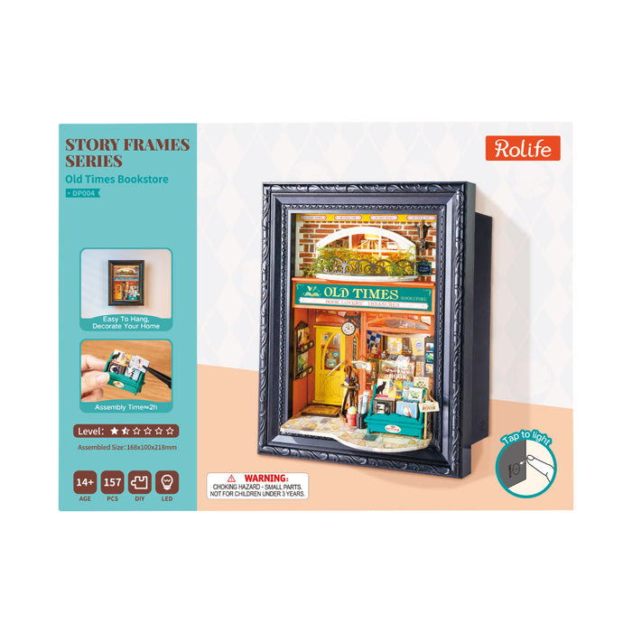 Rolife Old Times Bookstore 3D Wooden Puzzle DP004 3D wooden puzzle model, styled lifestyle scene with model assembled