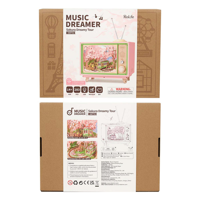 Rolife Sakura Dreamy Tour DIY music box 3D wooden puzzle, side view AMT02
