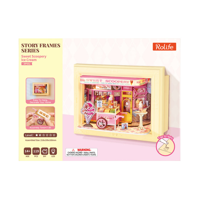 Rolife Sweet Scoopery Ice Cream 3D Wooden Puzzle DP002 3D wooden puzzle model, styled lifestyle scene with model assembled