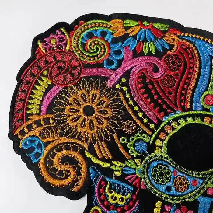 Side-Profile Floral Sugar Skull Hot Fix Patch