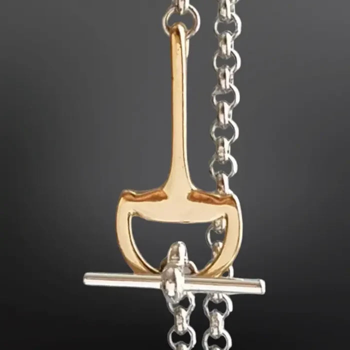 Snaffle Bit Two Tone Stainless Steel Necklace