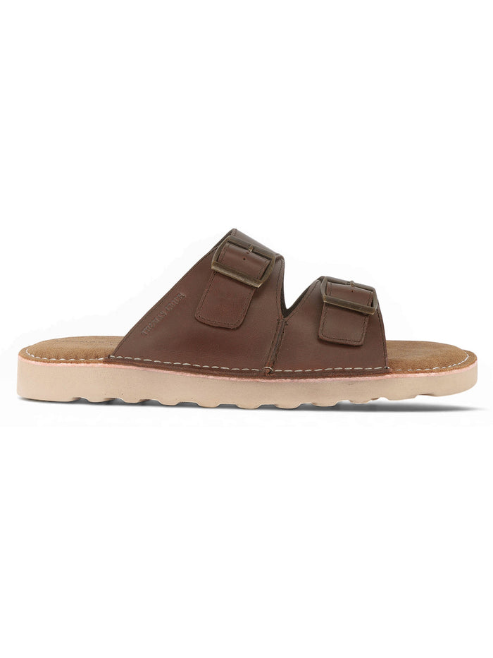 Solace Brown Double Buckle Sandals | Premium Casual Slippers with Suede-Textured Footbed |TC-2760BR