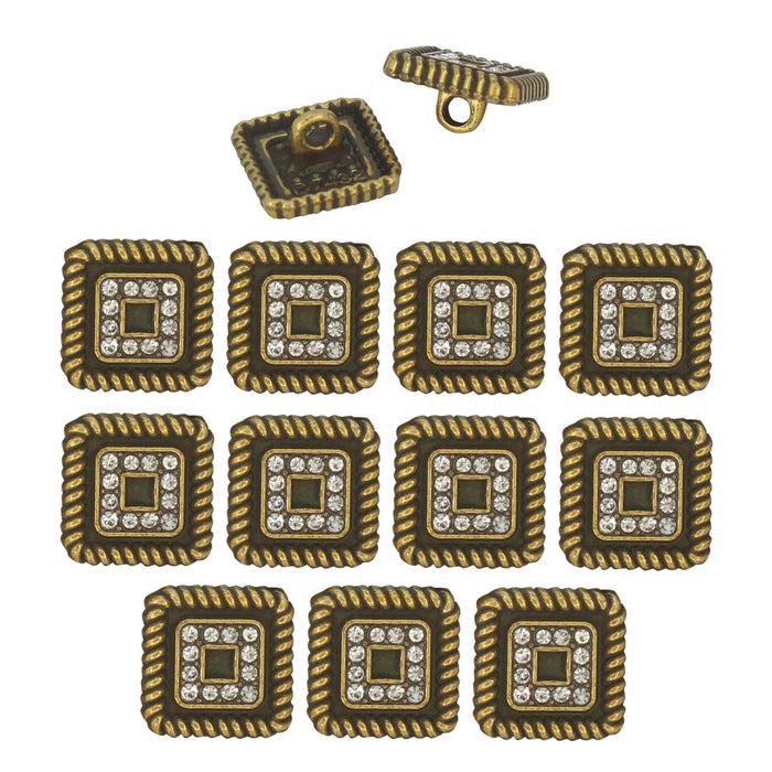 Antique gold / 11 Black Buttons