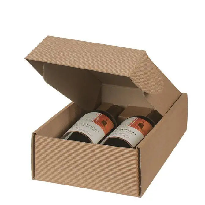 Tawny Textured Rib - 2 Bottle Box - Natural EFlute 7-1/4 x 3-1/2 x 13-3/8 30/ctn - Mac Paper Supply