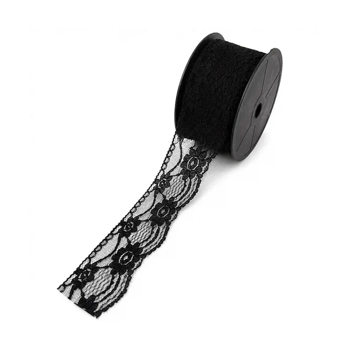 1.5 inch | Black Floral Ribbon Lace | 5 Meters | SKU-B-110