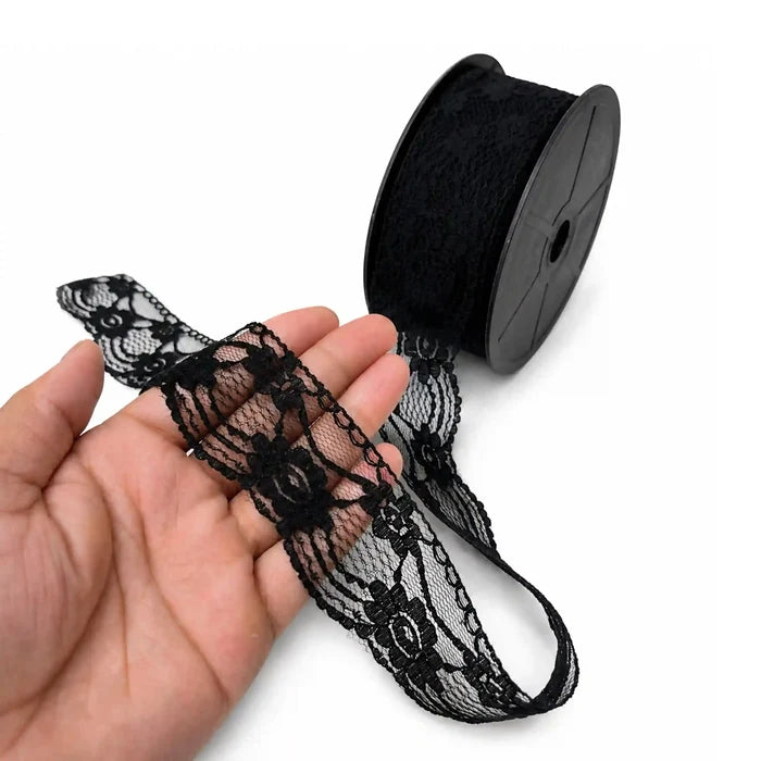 1.5 inch | Black Floral Ribbon Lace | 5 Meters | SKU-B-110