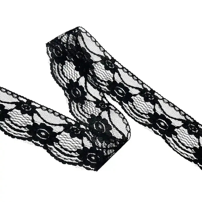 1.5 inch | Black Floral Ribbon Lace | 5 Meters | SKU-B-110
