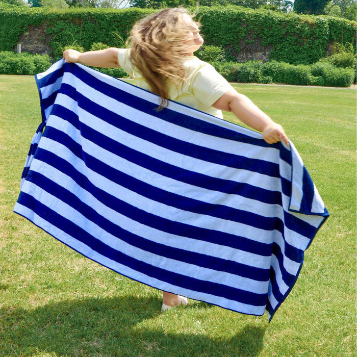 2-in-1 Beach Towel Bag - Navy and White Stripe
