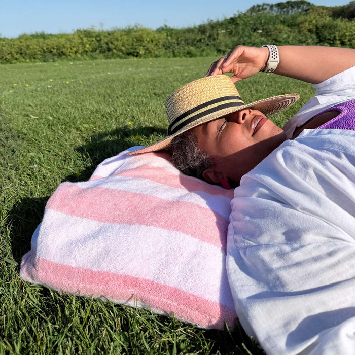 2-in-1 Beach Towel Bag - Pink and White Stripe