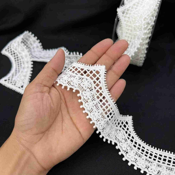 2 Meter | Crown Pointed Lattice Spun Poly Lace | 2.1 Inches | SKU-K3/732