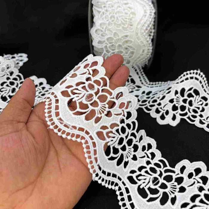 2 Meter | Cutwork Floral Spun Poly Lace | 3.3 Inch | SKU-K-3/741