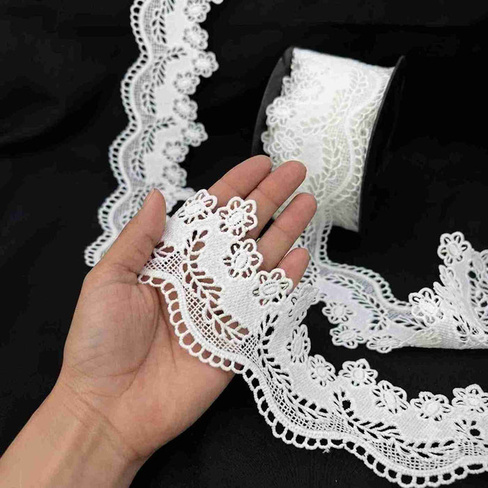 2 Meter | Scalloped Daisy Mesh Trim Spun Poly Lace | 2.9 Inches | SKU-K3/743