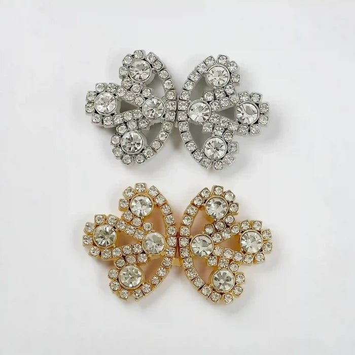 2 Pair | Bow Inspire Rhinestone Metal Frog Closure Buttons